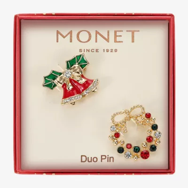 Monet Jewelry Gold Tone Multi Color Glass Pin