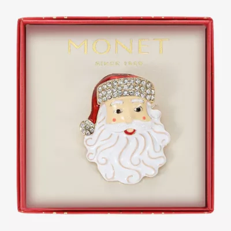 Monet Jewelry Gold Tone Santa Glass Pin