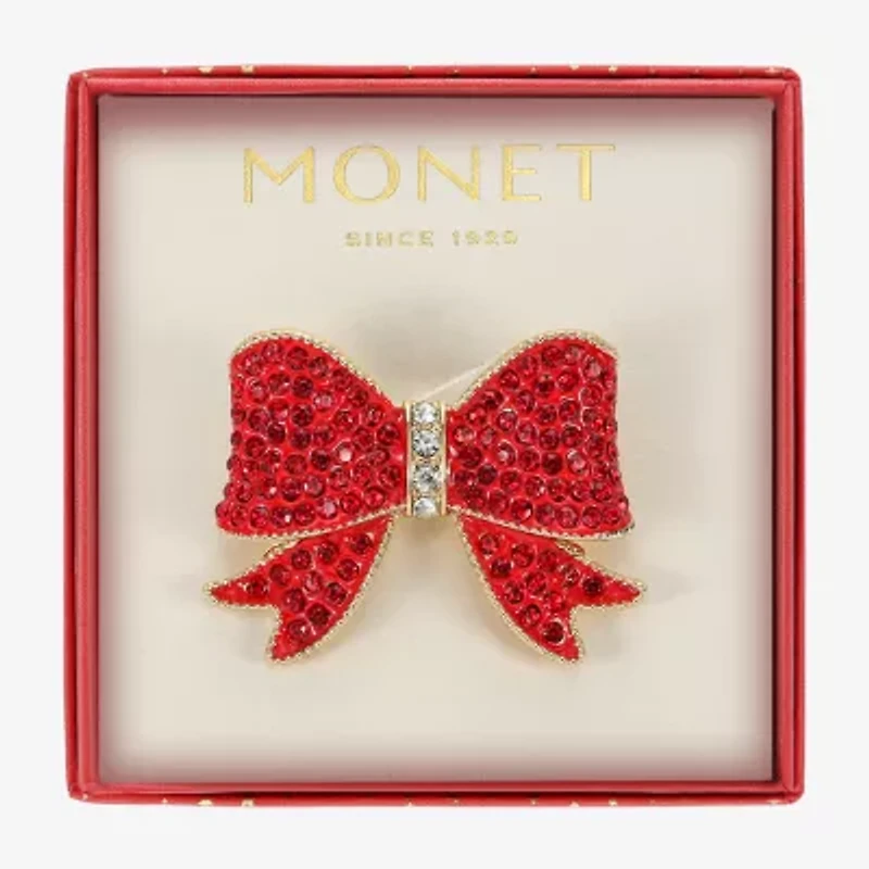 Monet Jewelry Gold Tone Red Glass Pin