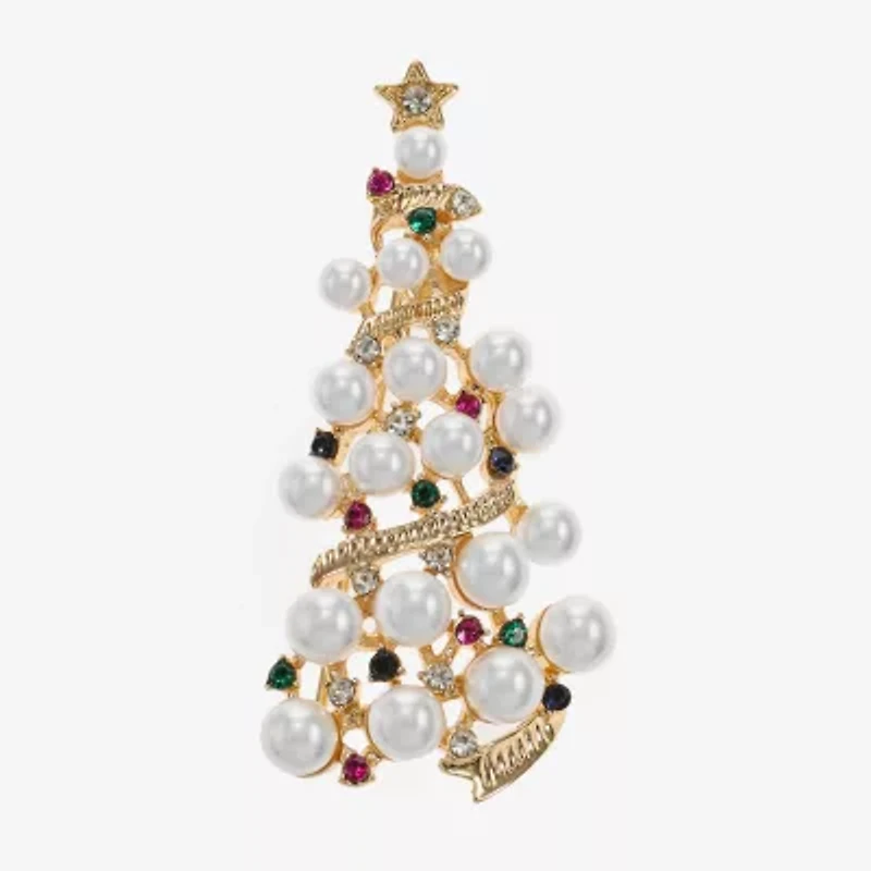 Monet Jewelry Gold Tone Christmas Tree Multi Color Glass Pin