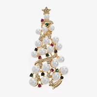 Monet Jewelry Gold Tone Christmas Tree Multi Color Glass Pin