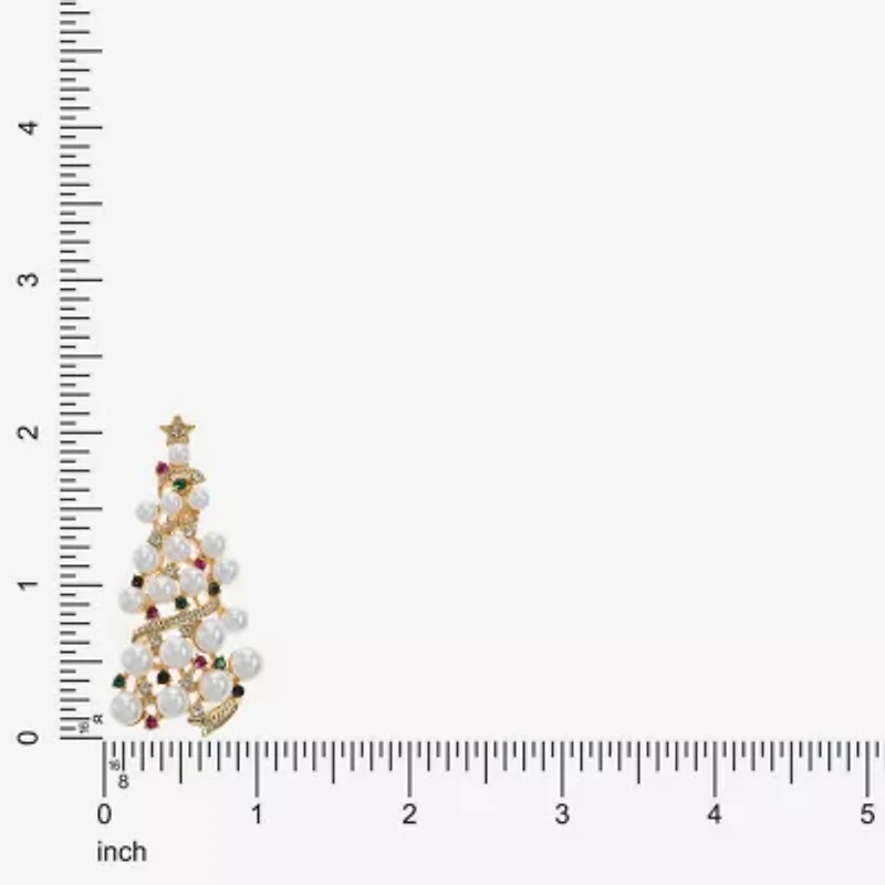 Monet Jewelry Gold Tone Christmas Tree Multi Color Glass Pin