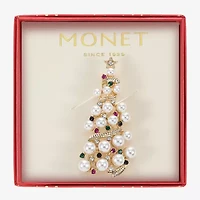 Monet Jewelry Gold Tone Christmas Tree Multi Color Glass Pin