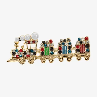 Monet Jewelry Gold Tone Train Multi Color Glass Pin