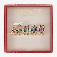 Monet Jewelry Gold Tone Train Multi Color Glass Pin