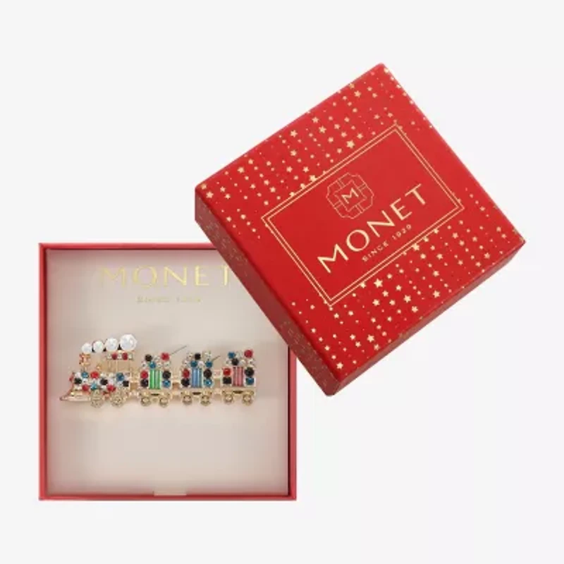 Monet Jewelry Gold Tone Train Multi Color Glass Pin
