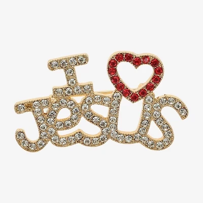 Monet Jewelry Gold Tone I Love Jesus Red Glass Pin