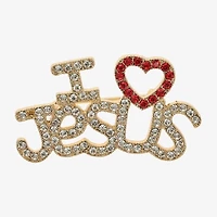 Monet Jewelry Gold Tone I Love Jesus Red Glass Pin