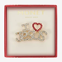 Monet Jewelry Gold Tone I Love Jesus Red Glass Pin