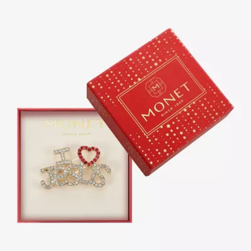 Monet Jewelry Gold Tone I Love Jesus Red Glass Pin