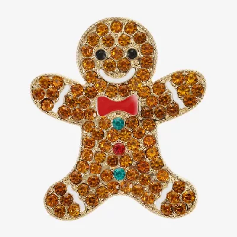 Monet Jewelry Gold Tone Gingerbread Man Multi Color Glass Pin