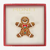 Monet Jewelry Gold Tone Gingerbread Man Multi Color Glass Pin