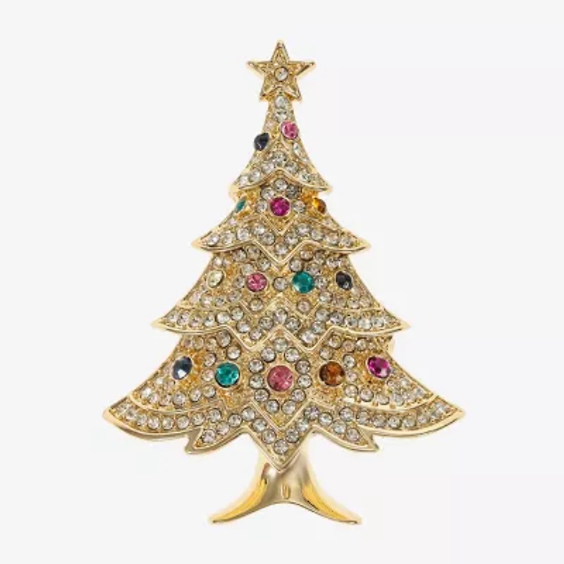 Monet Jewelry Gold Tone Christmas Tree Multi Color Glass Pin