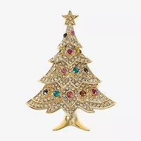 Monet Jewelry Gold Tone Christmas Tree Multi Color Glass Pin