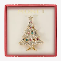 Monet Jewelry Gold Tone Christmas Tree Multi Color Glass Pin