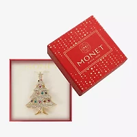 Monet Jewelry Gold Tone Christmas Tree Multi Color Glass Pin