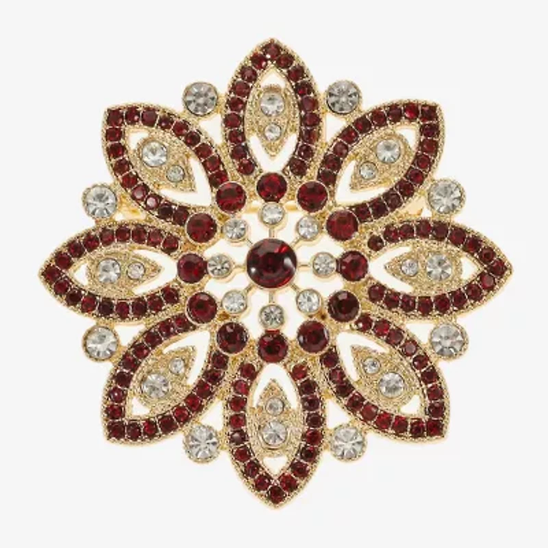 Monet Jewelry Gold Tone Red Poinsettia Multi Color Glass Pin