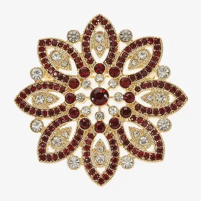 Monet Jewelry Gold Tone Red Poinsettia Multi Color Glass Pin