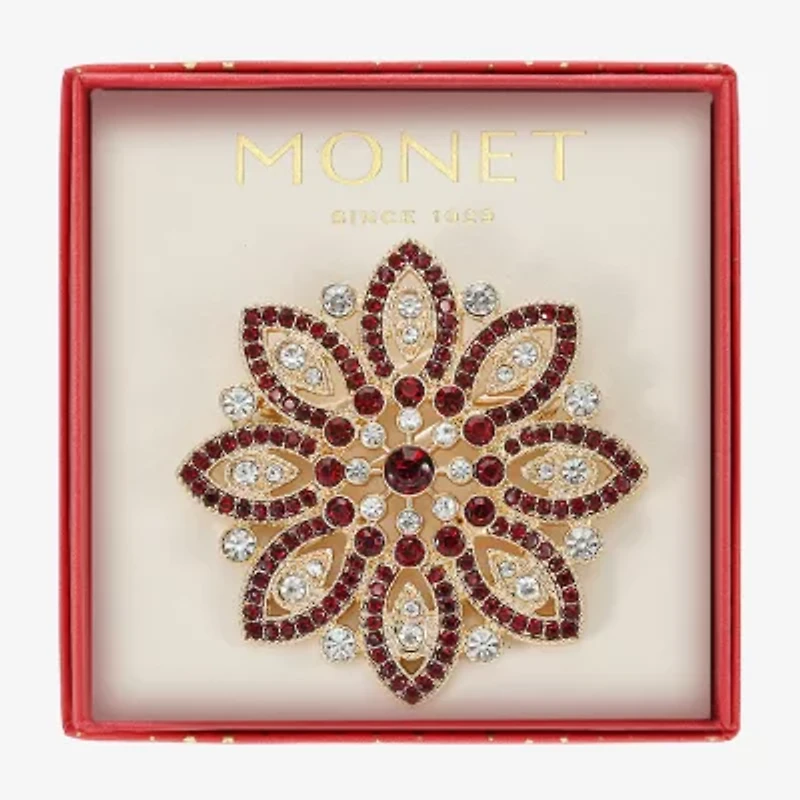 Monet Jewelry Gold Tone Red Poinsettia Multi Color Glass Pin