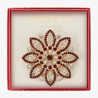 Monet Jewelry Gold Tone Red Poinsettia Multi Color Glass Pin