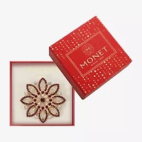 Monet Jewelry Gold Tone Red Poinsettia Multi Color Glass Pin
