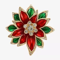 Monet Jewelry Gold Tone Red Poinsettia Glass Pin