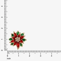 Monet Jewelry Gold Tone Red Poinsettia Glass Pin
