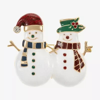 Monet Jewelry Gold Tone Snowman Santa Hat Glass Pin