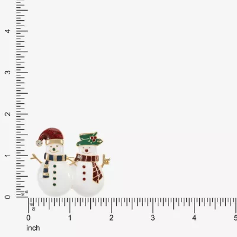 Monet Jewelry Gold Tone Snowman Santa Hat Glass Pin