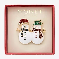 Monet Jewelry Gold Tone Snowman Santa Hat Glass Pin