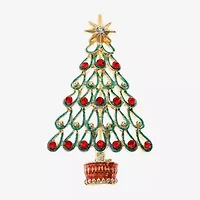 Monet Jewelry Gold Tone Christmas Tree Multi Color Glass Pin