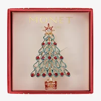 Monet Jewelry Gold Tone Christmas Tree Multi Color Glass Pin