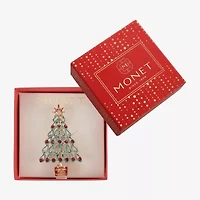 Monet Jewelry Gold Tone Christmas Tree Multi Color Glass Pin