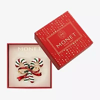 Monet Jewelry Gold Tone Candy Cane Red Glass Pin