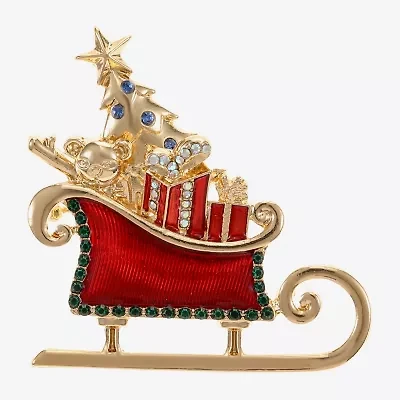 Monet Jewelry Gold Tone Sleigh Glass Pin