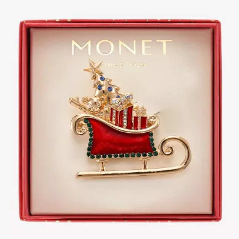 Monet Jewelry Gold Tone Sleigh Glass Pin