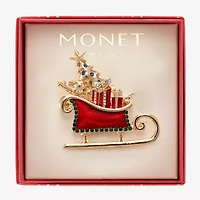 Monet Jewelry Gold Tone Sleigh Glass Pin