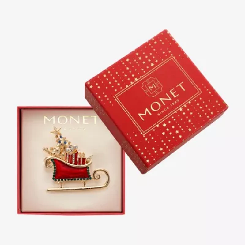 Monet Jewelry Gold Tone Sleigh Glass Pin