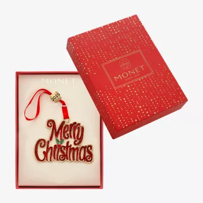 Monet Jewelry Gold Tone &Red Merry Christmas Christmas Ornament
