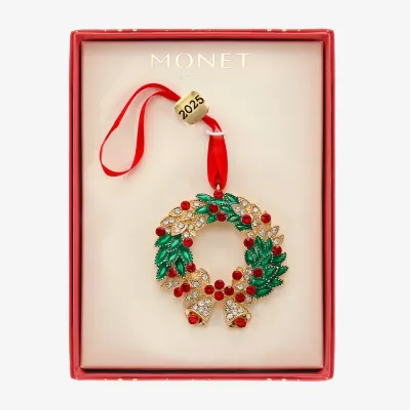 Monet Jewelry Gold Tone Wreath Christmas Ornament