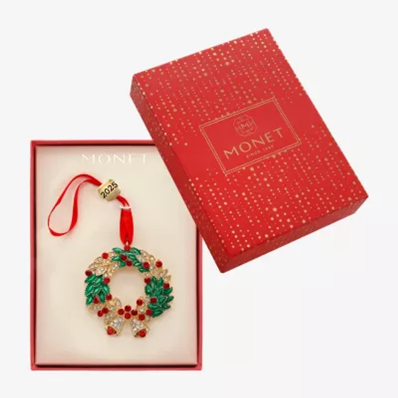 Monet Jewelry Gold Tone Wreath Christmas Ornament