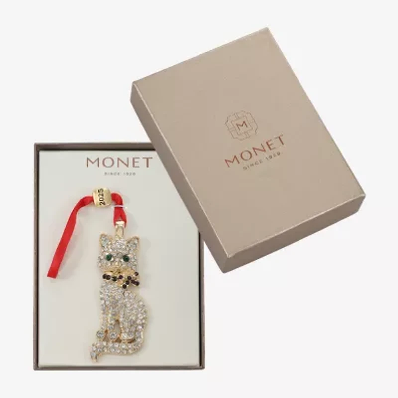 Monet Jewelry Gold Tone Cat Christmas Ornament