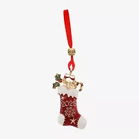 Monet Jewelry Gold Tone Red Stocking Christmas Ornament