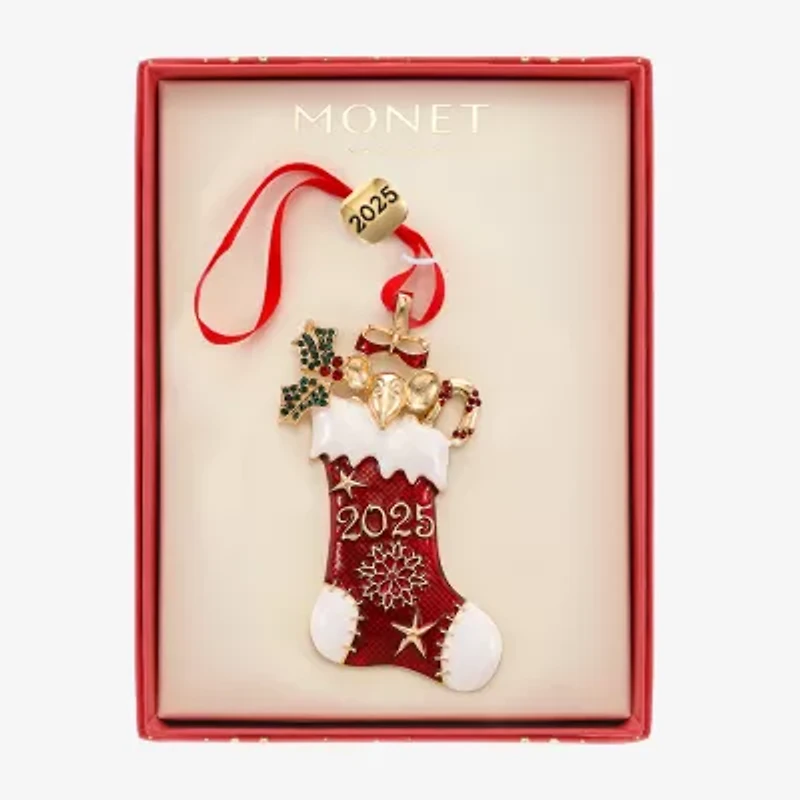 Monet Jewelry Gold Tone Red Stocking Christmas Ornament