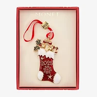 Monet Jewelry Gold Tone Red Stocking Christmas Ornament