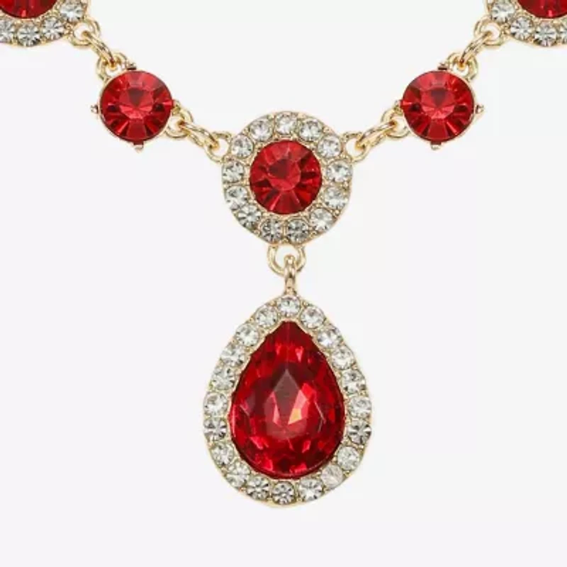 Monet Jewelry Gold Tone Y Necklace & Drop Earring Womens Glass Round 2-pc. Jewelry Set