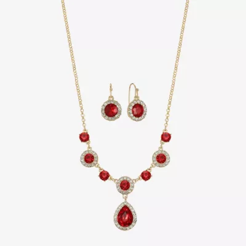 Monet Jewelry Gold Tone Y Necklace & Drop Earring Womens Glass Round 2-pc. Set