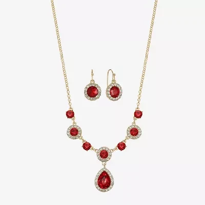 Monet Jewelry Gold Tone Y Necklace & Drop Earring Womens Glass Round 2-pc. Set