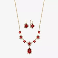 Monet Jewelry Gold Tone Y Necklace & Drop Earring Womens Glass Round 2-pc. Set