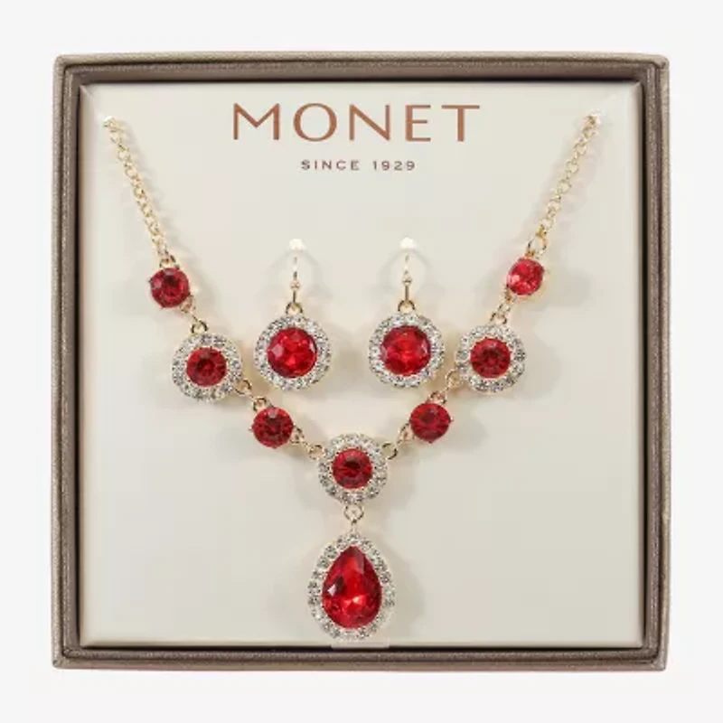 Monet Jewelry Gold Tone Y Necklace & Drop Earring Womens Glass Round 2-pc. Set